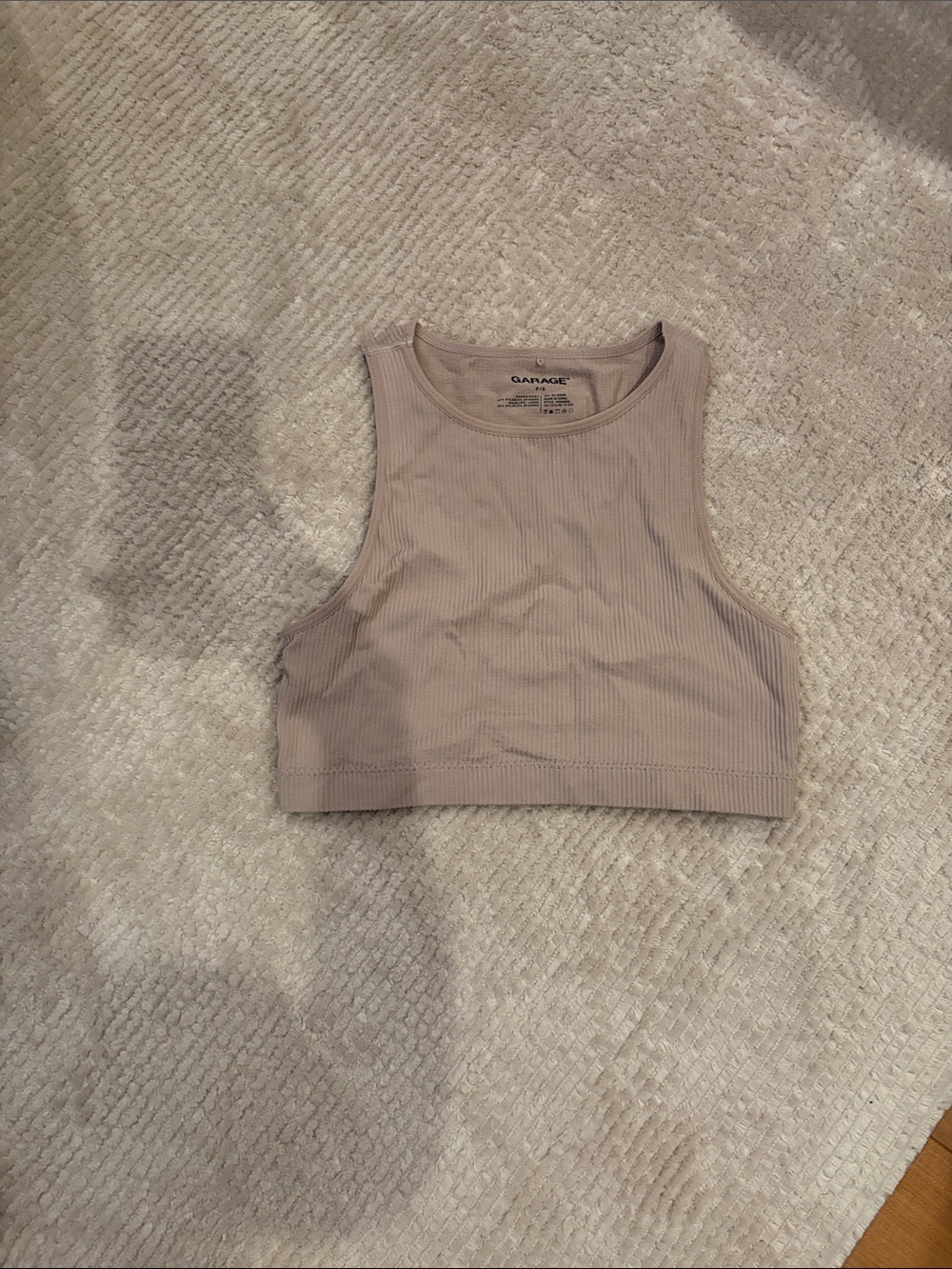 Garage Ribbed Crop Tank Top in Taupe
